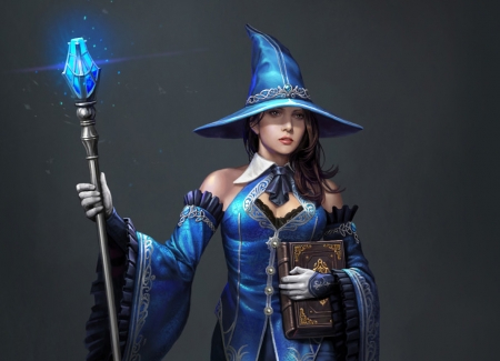 Witch - witch, fantasy, hat, luminos, girl, jaehong jeon, blue