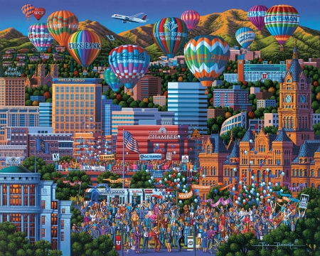 Celebrate Utah - art, blue, city, celebrate utah, eric dowdle, orange, pictura, painitng