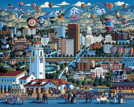 Boise - painting, art, blue, city, eric dowdle, pictura, boise