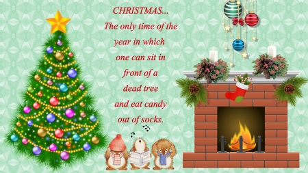 Christmas Socks - fireplace, tree, candles, text