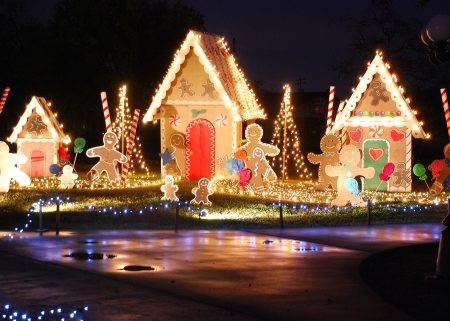 Gingerbread Houses - men, houses, outside, christmas, gingerbread