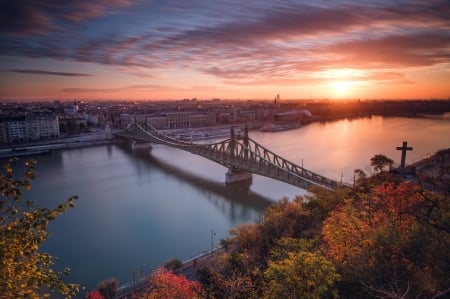 Bridge - sunset, water, architecture, Bridge