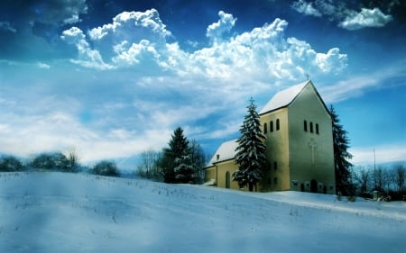 Church in Winter Landscape - Snow, Nature, Landscapes, Churches, Winter, Architecture