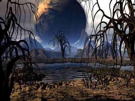 Another world - fantasy, lanscape, trees, planet