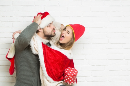 :) - woman, craciun, gift, hat, couple, girl, funny, christmas, white, santa, man, red, card