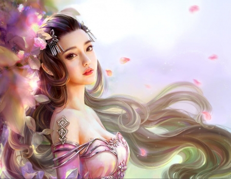 Princess - frumusete, fantasy, girl, princess, asian, pink, luminos, cao yuwen