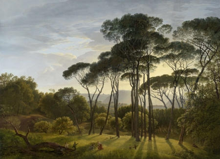 Italian landscape with umbrella pine trees - italian, painting, hendrik voogd, art, landscape, pictura, green, tree