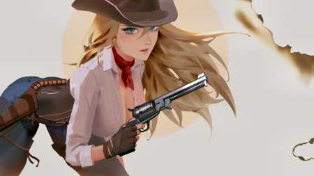 Set It Up . . - girls, women, fun, female, cowgirl, fashion, hats, western, pistol, blondes, digital art, nra, anime