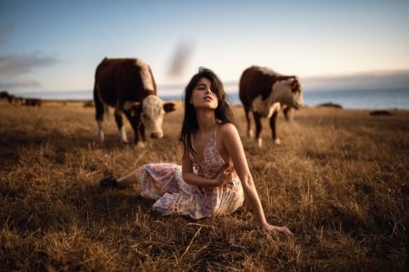 Cowgirl Innocence . . - women, fun, female, boots, brunettes, western, cows, girls, cowgirl, style, outdoors, herd, ranch