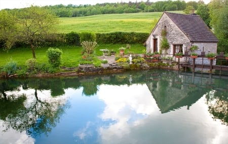 Hut at a lake - lake, house, nature, hut, green