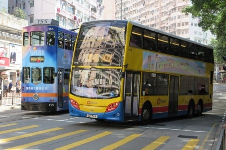 hong kong double decker bus - decker, hong kong, bus, double