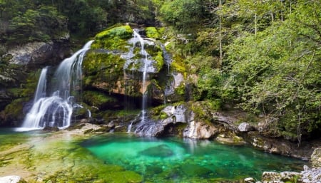 Waterfall - nature, Waterfall, tree, rocks, sky