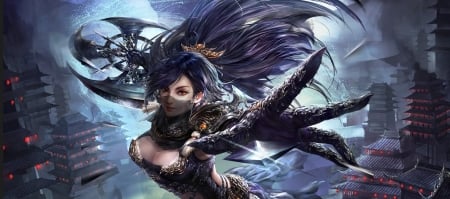 Assassin - girl, assassin, hand, blue, fantasy