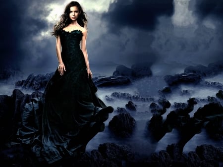 Nina Dobrev - beautiful, Nina Dobrev, dress, 2017, Nina, Dobrev, dark, actress, vampire diaries, model, wallpaper