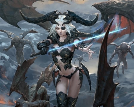 Demoness - demon, fantasy, lasahido, dark, horns