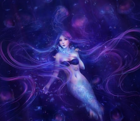 Mermaid - lunithea, purple, girl, mermaid, siren, blue, summer, fantasy