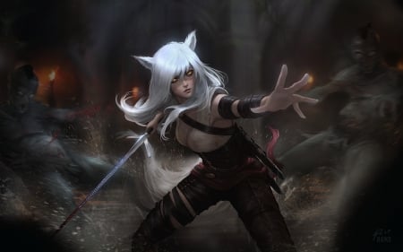 Ahri witcher - witcher, fox, girl, fantasy, hand, ahry, sean tay, art, luminos