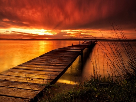 River at sunset - nature, sunset, bridge, river