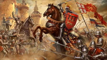 The battle of Crecy - battle, fantasy, crecy, man, art, horse, luminos, knight