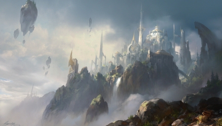 Cloud city - fantasy, cloud city, luminos, ling xiang, art