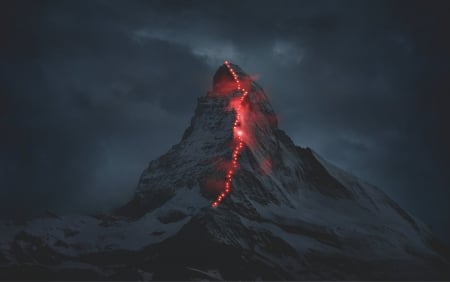 Mountain with Trail Lights