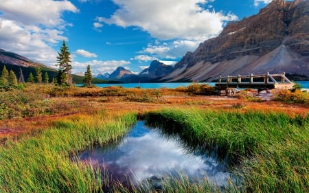 MOUNTAIN - hill, clouds, water, splendor, landscape, grass, reflection, nature, sky