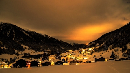 Winter Night in Switzerland - winter, night, in, switzerland