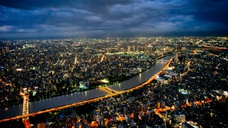 Tokyo City - japan, river, night, city, tokyo, scenery, cityscape, japanese