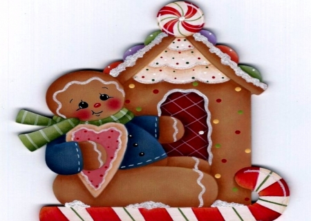 Gingerbread Houses - gingerbread, house, man, heart