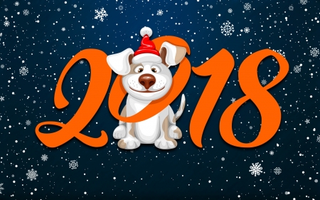 Merry Christmas and Happy New Year! - hat, chinese zodiac, dog, orange, 2018, christmas, santa, craciun, new year, caine, card