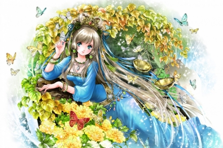 Zodiac ~ Libra - libra, girl, zodiac, yellow, blue, anime, flower, manga