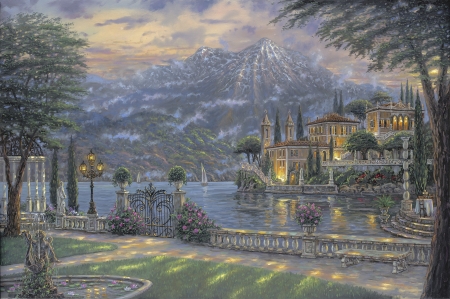 Villa Balbianello Lake Como - villa balbianello, pictura, summer, painting, robert finale, lake como, luminos