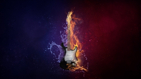 Guitar - ice, guitar, water, instrument, creative, fire, fantasy, abstract, red, blue