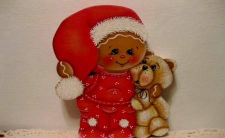 Gingerbread With Teddy Bear - abstract, gingerbread, hat, red, bear, teddy