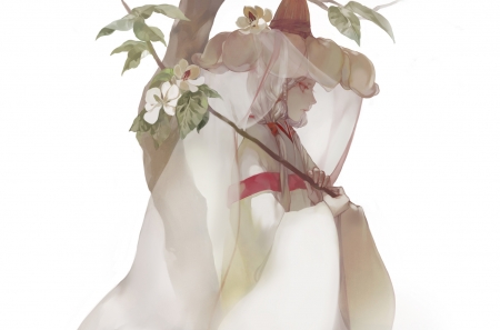 Flower girl - hat, manga, anime, white, girl, ibaraki, flower, art