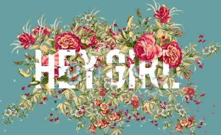 Hey, Girl! - red, card, flower, rose, word, blue