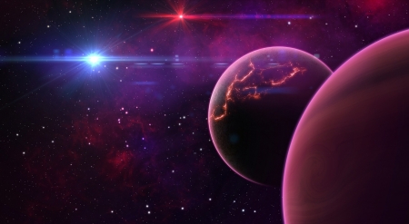 Planets - stars, purple, pink, space, fantasy, planet