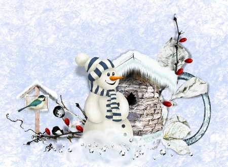 Perfect Little Snowman - bird house, snowman, snow, winter, holiday, bird