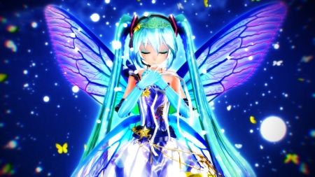 Lovely Anime Angel - wings, fantasy, angel, blue