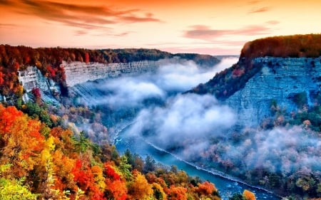 AUTUMN NATURE - seasons, landscape, evening, sky, splendor, fog, sunset, mist, nature, mountain, autumn