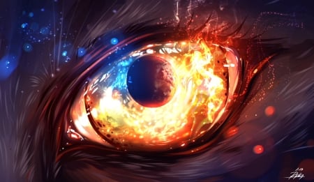 Eclipse - moon, eclipse, ryky, creature, eye, fire, fantasy