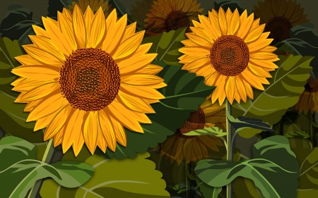 SUNFLOWERS - leaves, colors, stems, petals