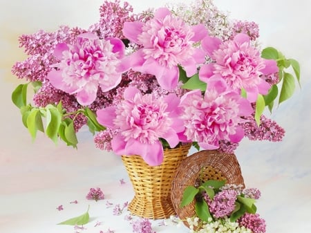 LILACS AND PEONY'S - lilacs, flowers, pretty, peonys