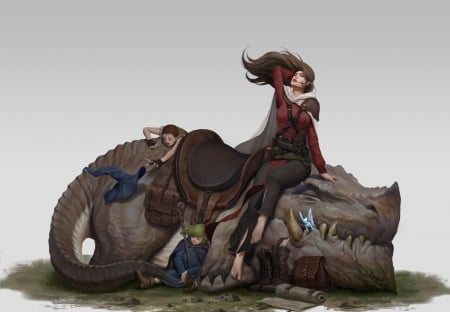 Take a break - ignatius budi, fantasy, dragon, luminos, girl, art