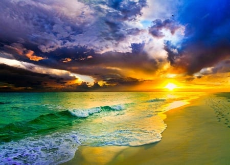 Sunset beach - beach, nature, sunset, sea