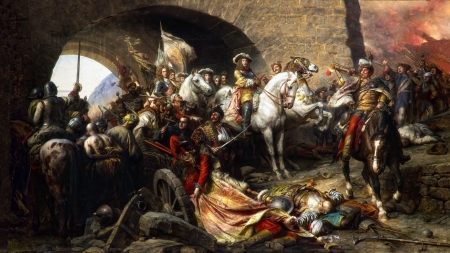 The capture of Buda castle - the capture of buda castle, pictura, gyula benczur, painting, paople, man, art