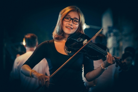 Beautiful musician - woman, people, glasses, violin, black