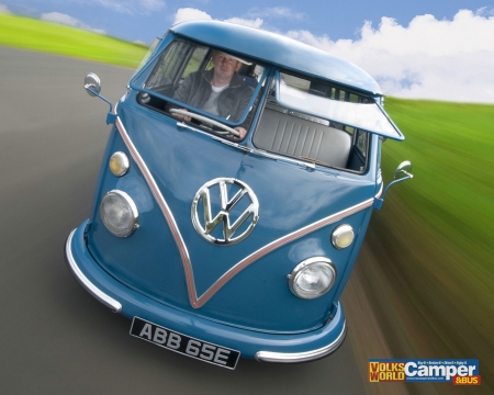 Blue VW Bus - vw, transport, blue, van, bus