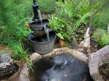 Garden Water Feature with fog machine