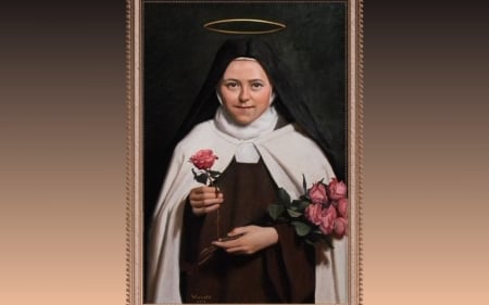 Saint Therese of Lisieux - therese, saint, roses, portrait